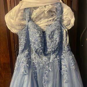 David's Bridal Blue Spaghetti Strap Gown for Prom